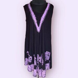 India Boutique Black and Purple Flowy Sleeveless Dress Large